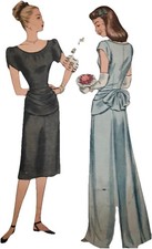 1940s Maxi Ball Event Evening Dress Petal Slv Draped Back Hip Simplicity 1833 33