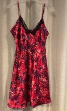 Ambrielle Red Floral Slip Dress Size Large With Black Lace Trim Nightgown