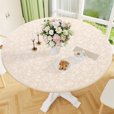 Round Picnic Tablecloth, Elastic Waterproof Fitted Heavy Duty Vinyl Tablecloths