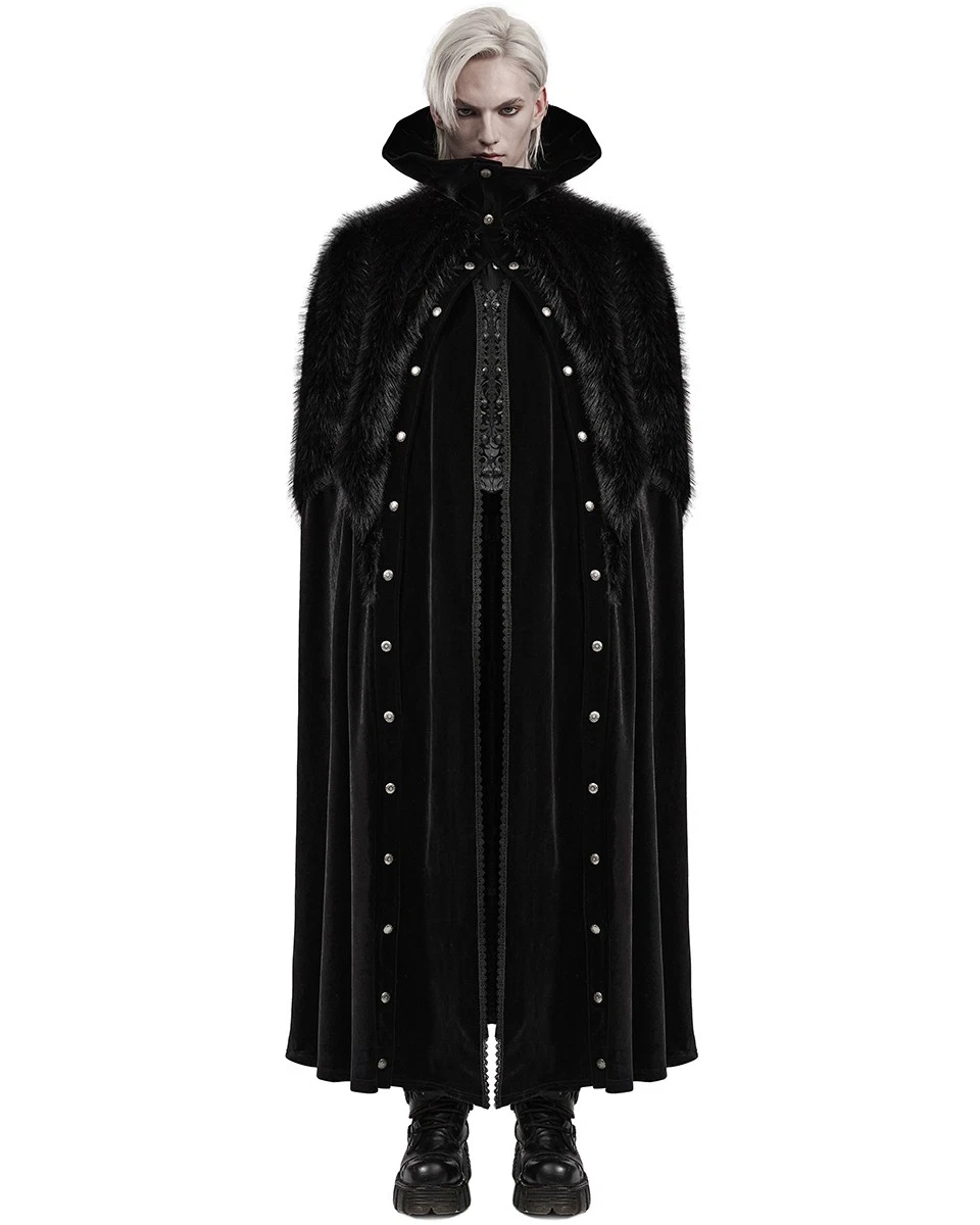 Capa de Viaje Punk Rave Para Hombres Larga Gótica Steampunk Capa Terciopelo Negro Piel Sintética