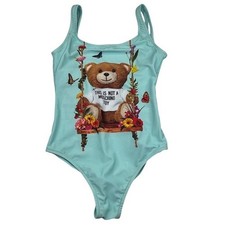 MOSCHINO COUTURE Bear Swimsuit Women's Size 38 USA XS Blue One Piece Stretch