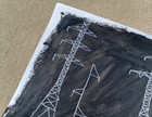 Original 14 by 17-inch Abstract Mixed Media Painting Transmission Towers — photo 3