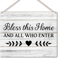 Bless This Home Wall Decor, Wooden Hanging Plaque Sign, Multicolor