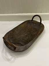 Hand carved wooden dough bowl 14 inch With Wooden Handles