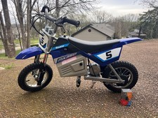 Razor MX350 Electric Dirt Bike Blue Ride-On with Freshpark BMX Pump Track Ramp