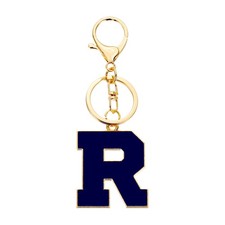 Initial Letter Keychain, Alphabet Letter A-Z Keyring, Navy Blue R 