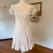Urban Outfitters Kimchi Blue Heidi Lace Up Corset Lined Mini Dress in White Med