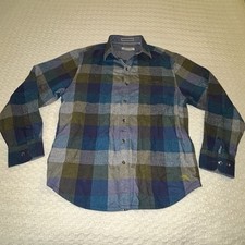 Tommy Bahama Shirt Mens Med Blue Canyon Beach Flannel Camp Bonfire Flip Cuff