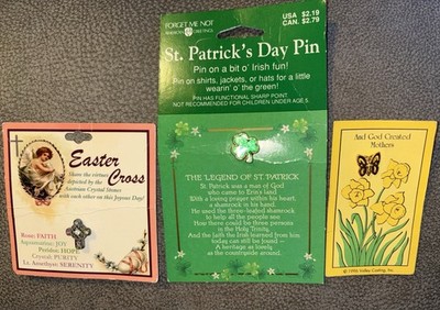 Vintage 3 Dead Stock Easter, St Patty s Day & Mothers Day Lapel Pins Lot