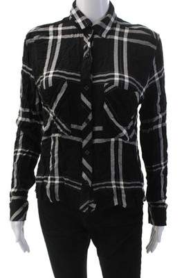 Rails Womens Plaid Button Down Dylan Shirt Jet Black White Size Small