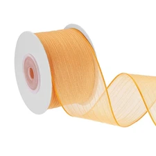 1.6 Inch 10 Yard Metallic Sheer Wire Ribbon, Wired Sheer Fabric, Dark Yellow