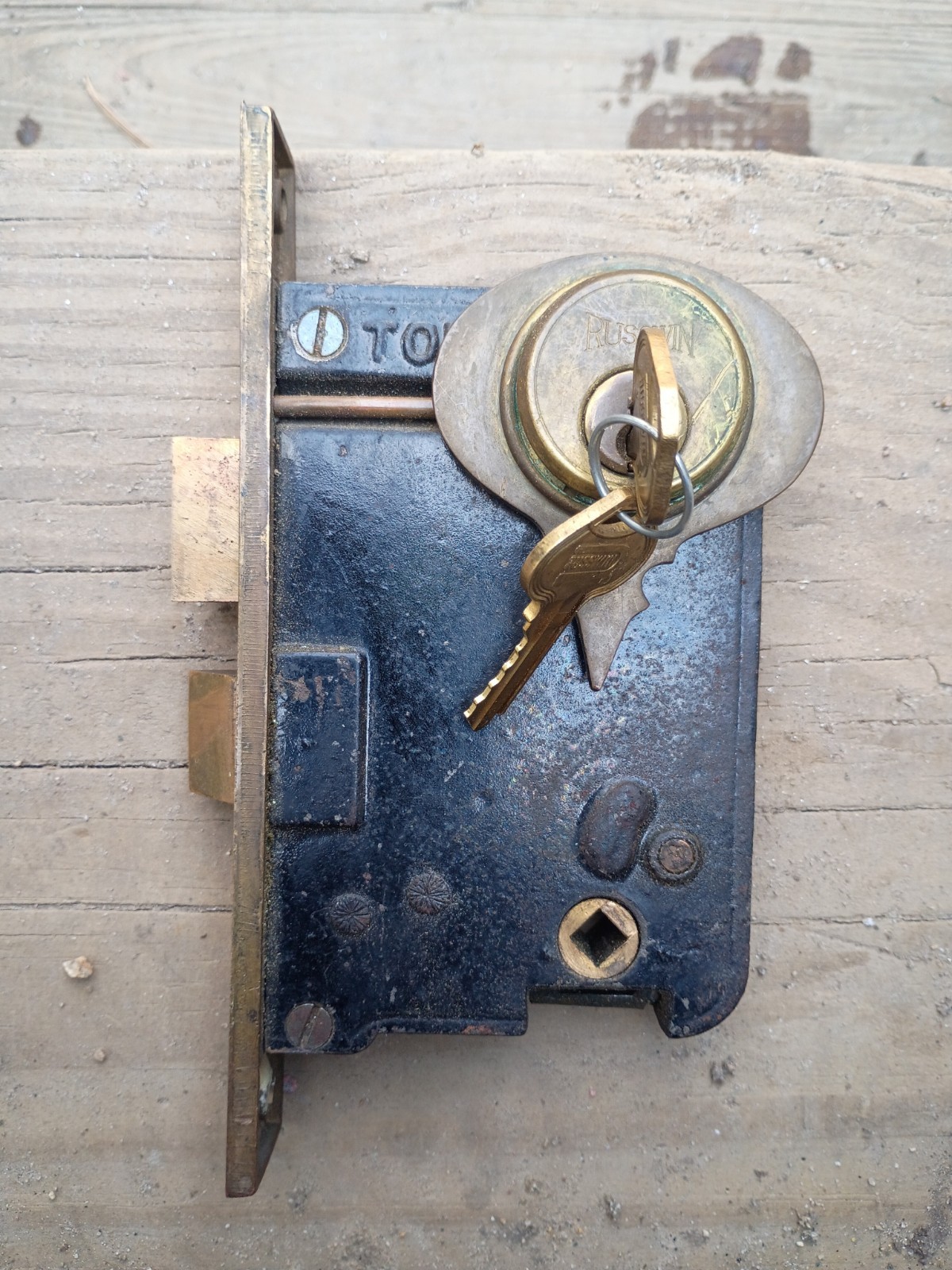 Russwin Mortise Lock Black Brass Steel Antique Finish with Keys Brass Hardware