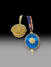 2 Vintage Christmas Ornaments Ball Satin Beaded Push Pin Hand Made