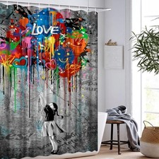 Love Shower Curtain for Kids Bathroom Decor Funny Decorative Bath Curtains 72