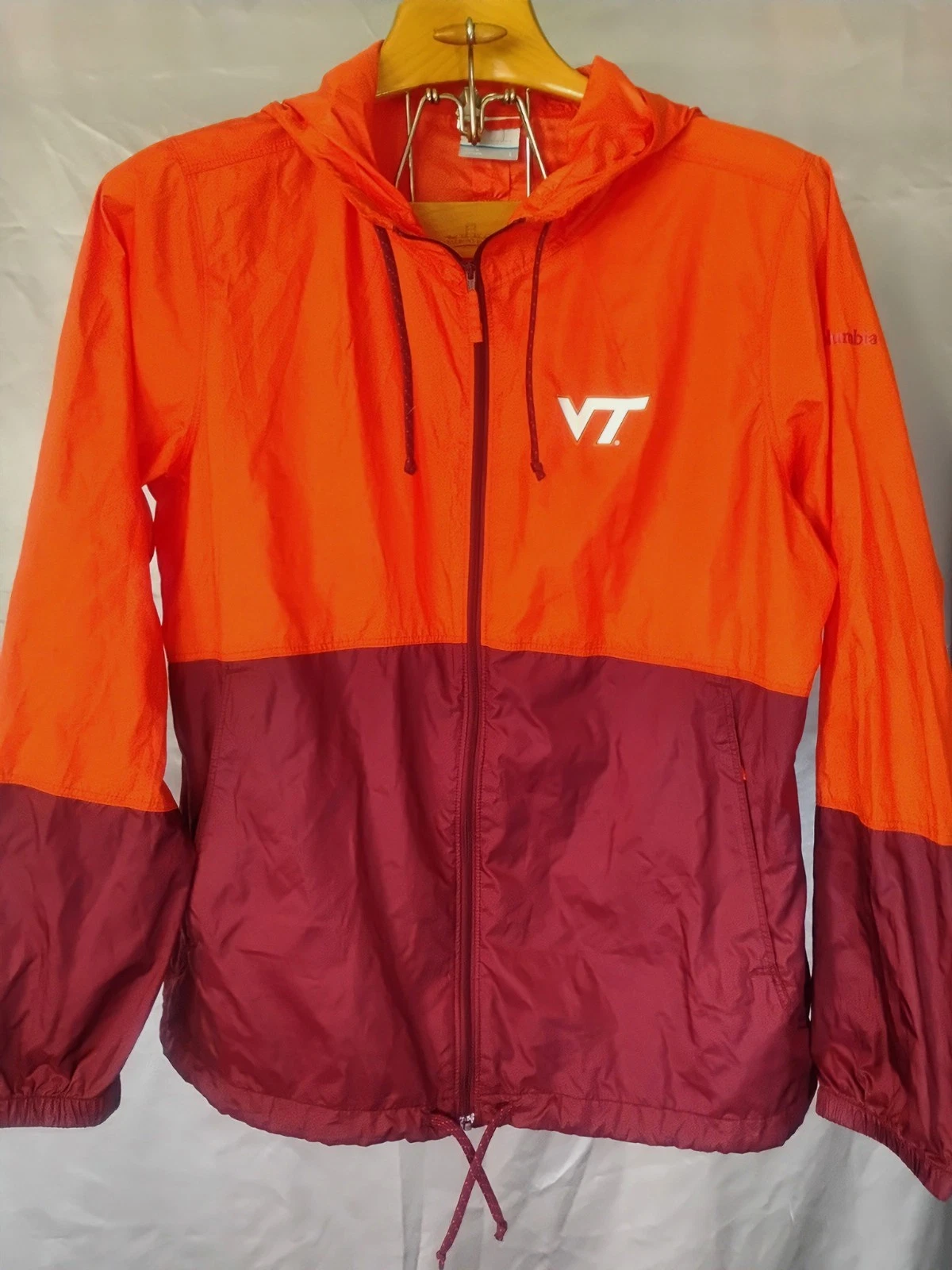 Virginia Tech Rain Jacket Men’s L Columbia Orange Maroon Lightweight Windbreaker