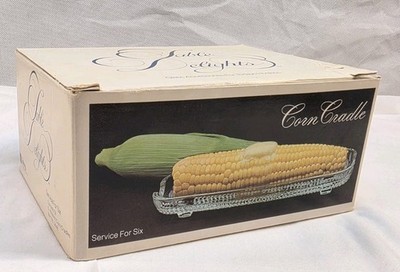 Set of 6 Vintage Glass Corn Cob Cradle Holders Table Delights W/ Box