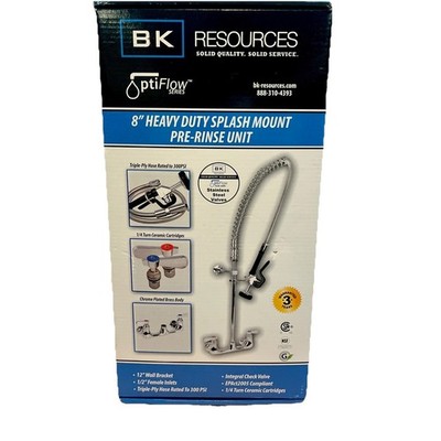 BK Resources 8'' Optiflow Heavy Duty Splash Mount Pre-Rinse Unit