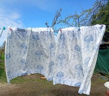 Pair Of Dorma Pencil Pleat Lined Curtains. Wedgewood Blue White.