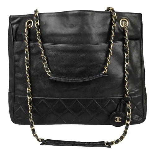 Authentic Chanel Petite Shopping Tote black leather handbag - vintage good