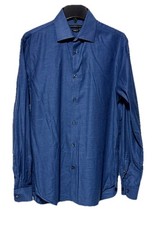 John Varvatos Shirt Mens 15 1/2 Large Blue Linen Button Front Long Sleeve Casual