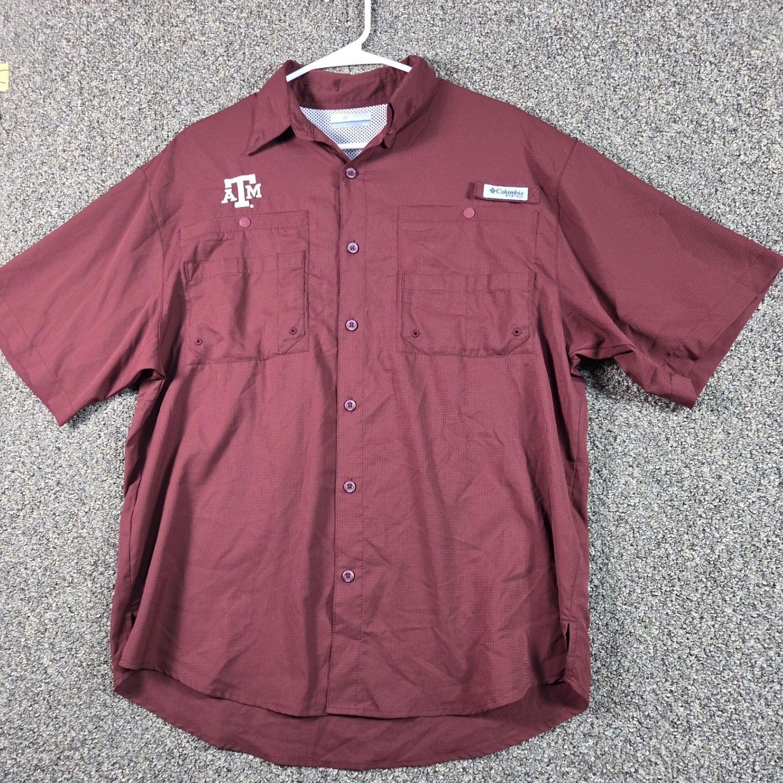 Columbia PFG Fishing Shirt Mens Medium Maroon Texas A&M Aggies Short Sleeve