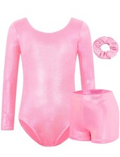 Gymnastics Leotards for Girls 4t 5t Pink Athletic Bodysuit with Shorts Set Sh...