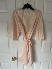 Vintage Sara Beth Silky Robe With Lace And Embroidery Peach With Belt