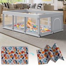 Large Baby Playpen 74"x50" - Indoor/Outdoor Safety Play Yard Grey