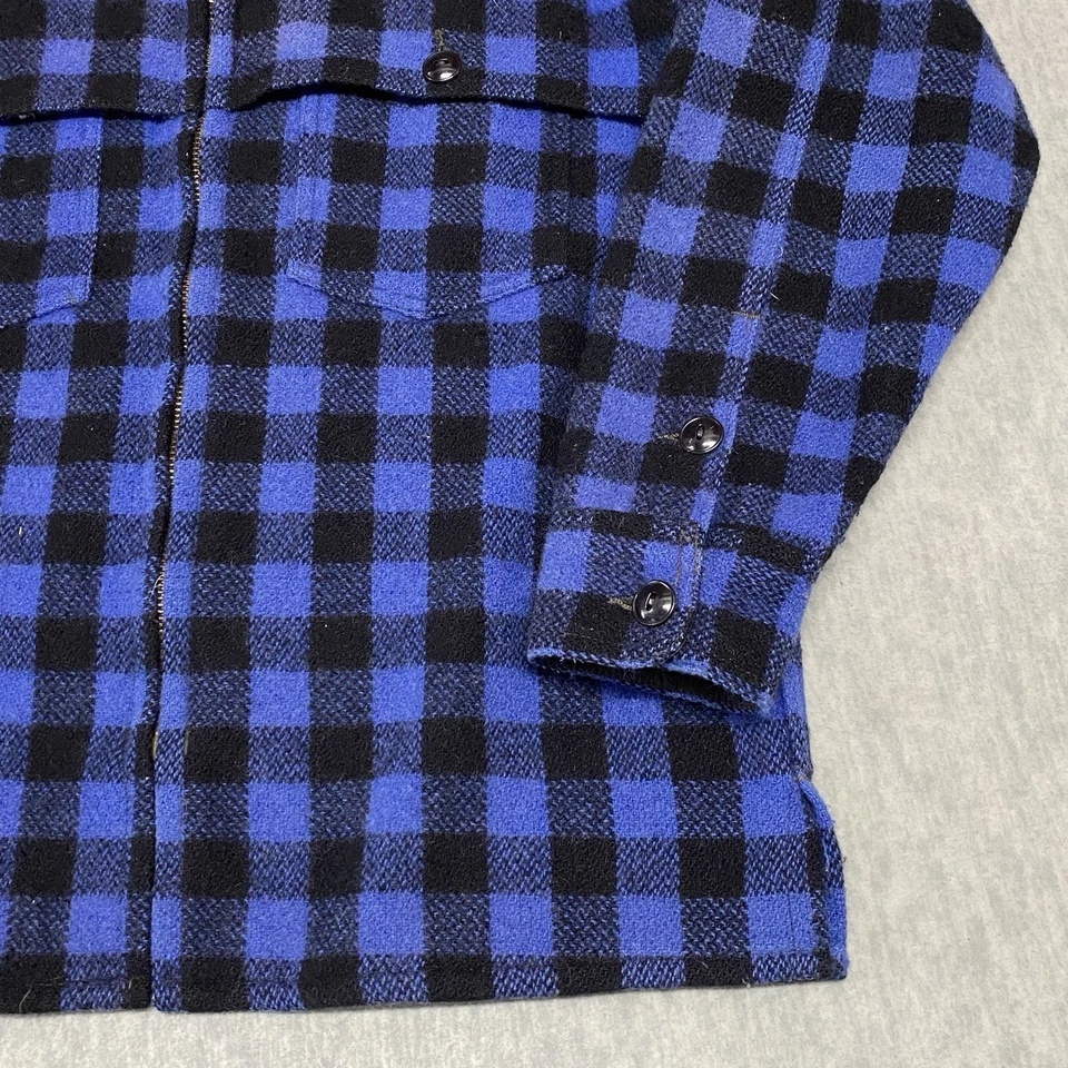 Chaqueta Camisa De Colección Johnson Woolen Mills Azul Negro A Cuadros Lana Pequeña/Mediana ** Foto 4 de 4