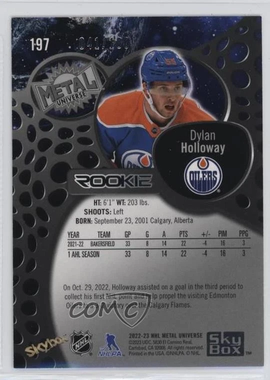 2022-23 Skybox Metal Universe Rookies PMG Red /90 Dylan Holloway #197 Rookie RC - Image 2 of 2