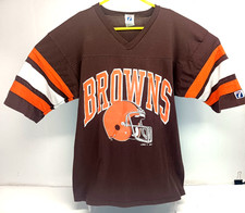 Vintage Logo 7 Tag Cleveland Browns Striped Raglan V-Neck T-Shirt SZ LG USA MADE