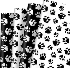 AnyDesign 8 Sheet Cat Paw Wrapping Paper Black White Gift black and white 