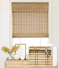 LazBlinds Cordless Bamboo Roman Shades, Roll Up Blinds 24'' W x 64'' H