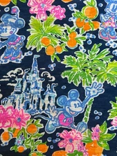Lilly Pulitzer Slub Cotton Fabric Aegean Navy Lilly Loves Disney  1 yd  36"x 60”
