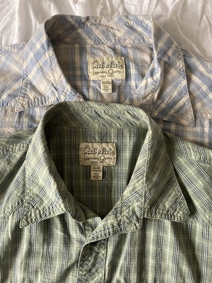 Cabela's Lot of 2 Men’s XL 100% Cotton S/S Plaid Button-Down Shirts Pearl Snap - Image 2 of 4