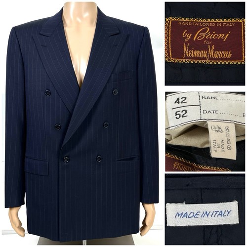 BRIONI x NEIMAN MARCUS Wool Blue Striped Blazer Double-Breasted 42R/52R EUC