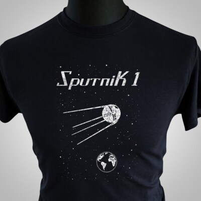 Sputnik T-Shirt Retro Space Race Satellite CCCP USSR Soviet schwarz weiß