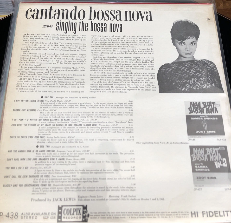 Vi Velasco Singing The Bossa Nova Colpix CP 438 Records Stereo Mint- LP - Image 2 of 2