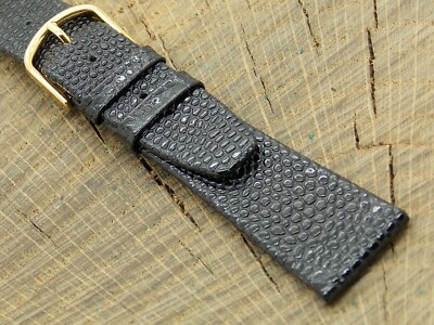 Hirsch NOS Unused Vintage Watch Band Black ''Lizardlook'' w Gold Tone Buckle 20mm