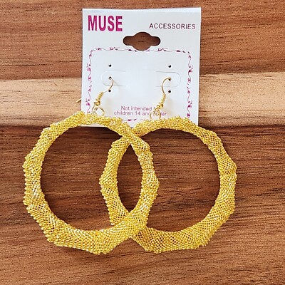 Mesh Hoop Earrings Muse Large Pierced Goldtone Hoops Modern Fashion Jewelry
