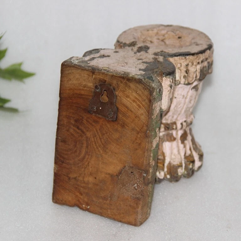 Antiguo candelabro con base de columna de madera tallada a mano de 1850 15684 Foto 3 de 4