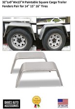 Trailer Fenders Silver Alloy Steel Paintable Square Fit Cargo 14"-16" Wheels NEW