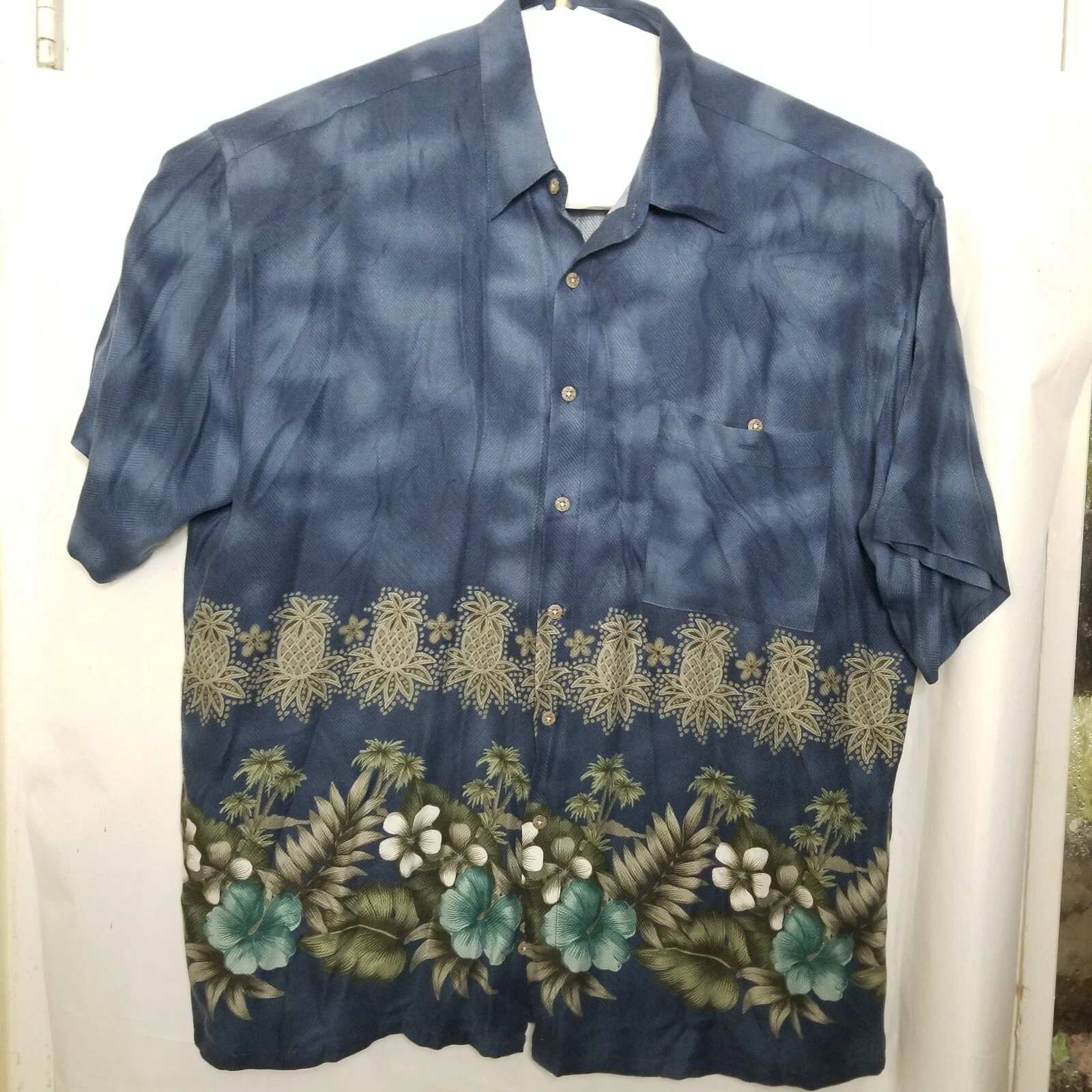 Moda Campia Moda Mens Shirt Blue Floral Pineapple Hawaiian Size XL (A9)