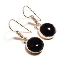 Natural Egyptian Black Onyx Cabochon Round Gemstone Handmade Drop Dangle Earring