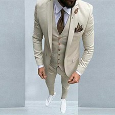 Men's Beige Slim Fit Suit Wedding Notch Lapel Tuxedos Groomsmen Business Suits