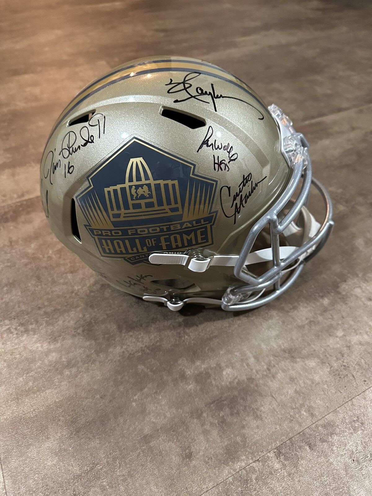 Lawrence Taylor Autographed Signed Hall Of Fame Curtis Martin +9 Others Multi- F/S HOF Helmet JSA COA 