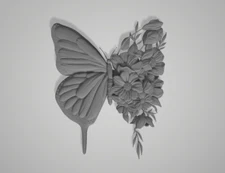 3d Model Stl File for CNC Router Laser and 3D Printers Butterfly Flower Model