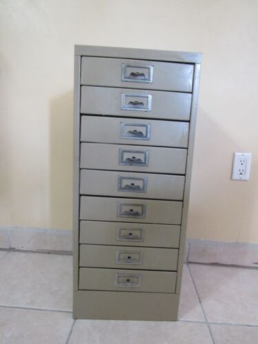 Pequeño archivador de metal vintage de 9 cajones de 30" x 10" x 12,5" índice herramientas almacenamiento - Imagen 2 de 14