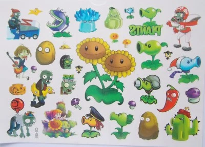 PLANTS V ZOMBIES TATTOO "Plants v Zombies" Cartoon Temporary Body Tattoo Peashooter Childrens