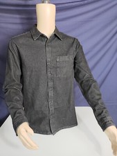 RRP £35 Large Topman Mens Black Wash Denim Long Sleeve Shirt 100% Cotton